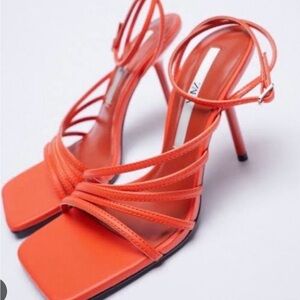 Zara Orange Strappy Mule Heels